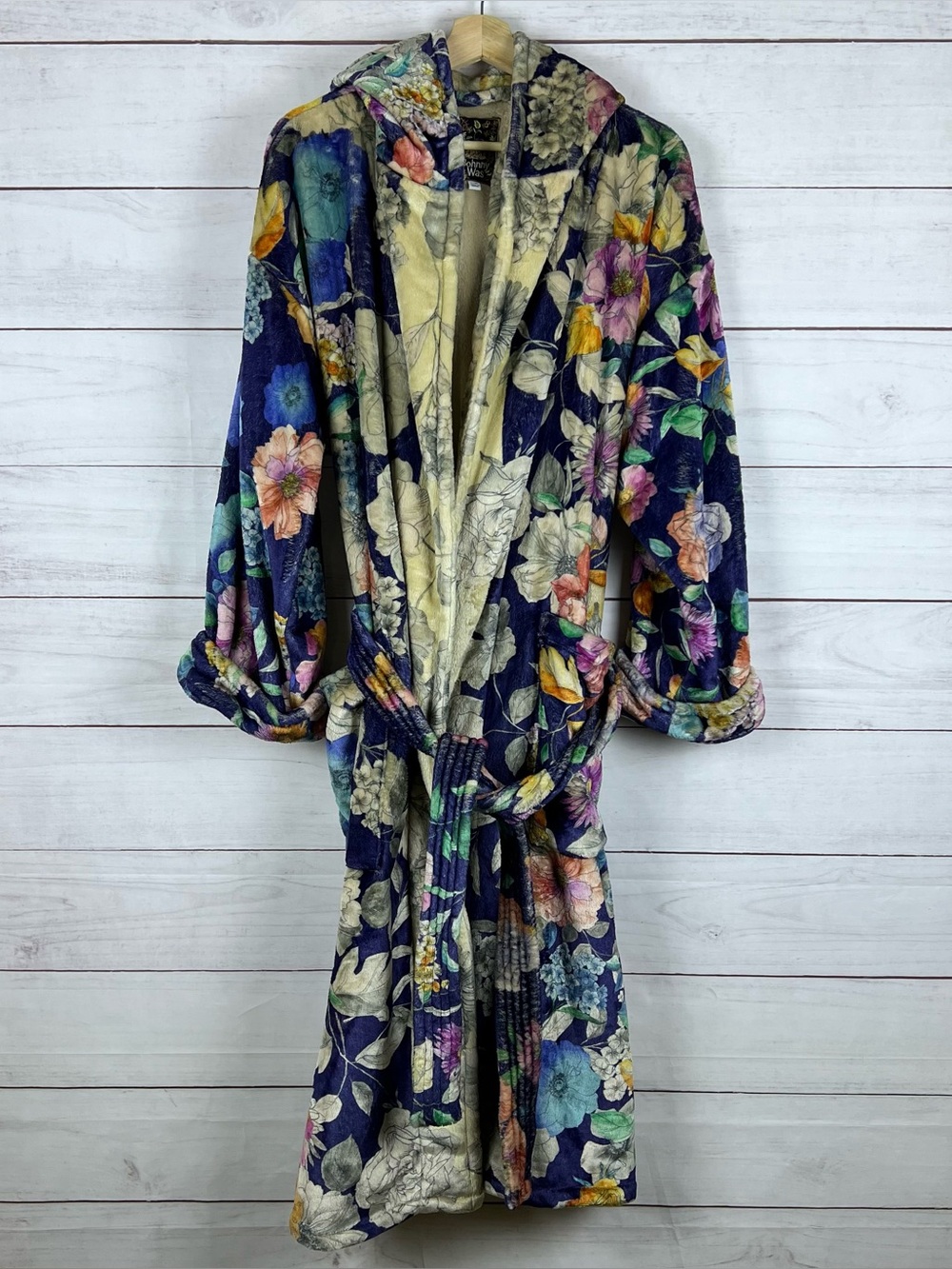 Johnny Was Fleece Bathrobe L/XL Cozy Wave Hooded Comfy Robe Womens